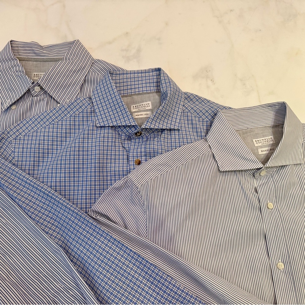 Bundle of 3 BRUNELLO CUCINELLI Basic Fit Shirts, Size XL FREE SHIPPING